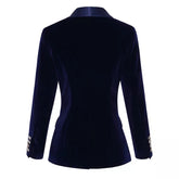 Navy BlueTuxedo Velvet Blazer - FashionByTeresa